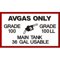 AVGAS MAIN TANK 36 Gallon USABLE decal