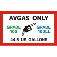 AVGAS Only Grade 100 LL 44.5 US Gallon Aircraft Fuel Placards