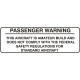 Passenger Warning Aircraft Placard Decals